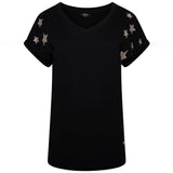 Scattered Stars  Foil  V-Neck T-Shirt Black