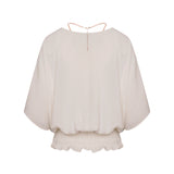 Angel Sleeve Shirred Blouse Top Necklace Ivory