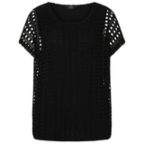 Lace Jersey Knit Elastic Hem Top Black