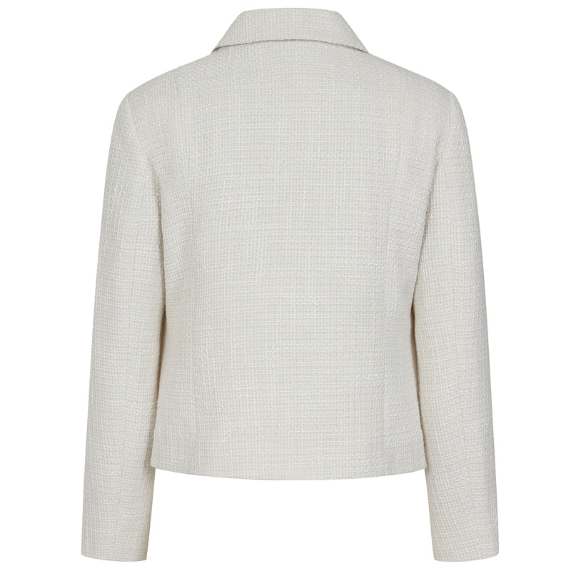 Classic Collar Cropped Boucle Jacket Cream