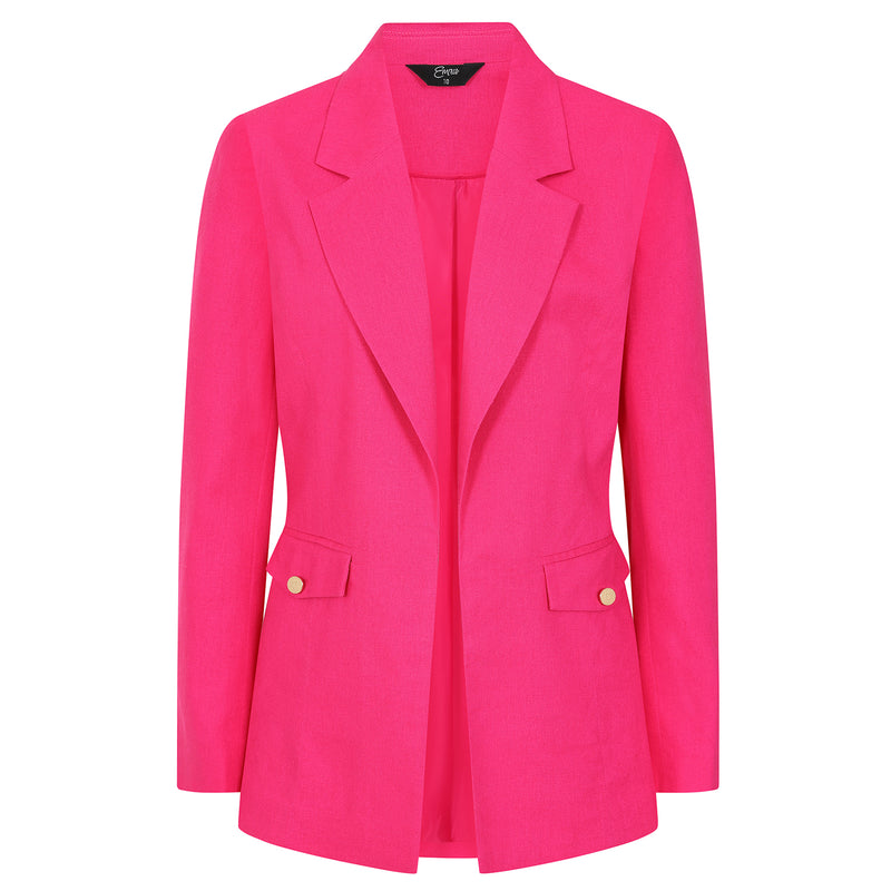 Tailored Linen Open Front Blazer Hot Pink