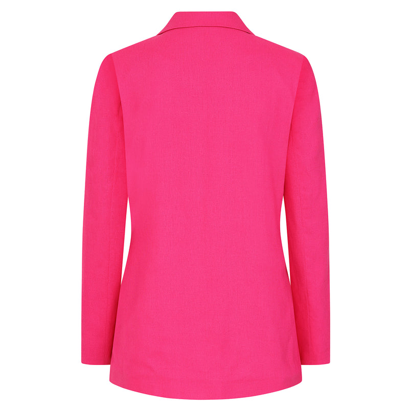 Tailored Linen Open Front Blazer Hot Pink