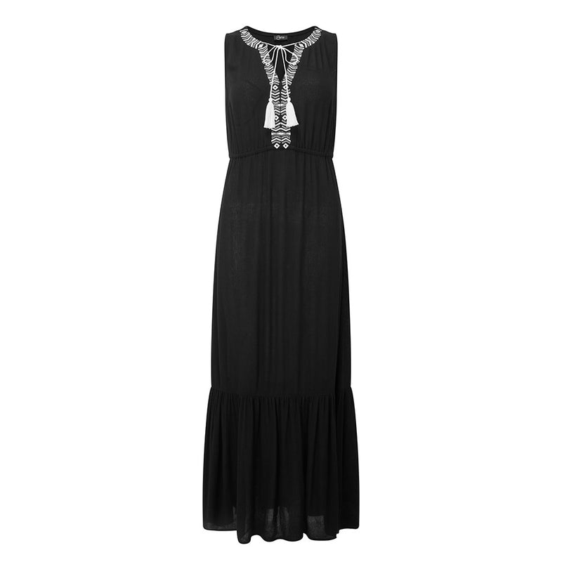 Sleeveless Embroidered Tiered Maxi Dress Black