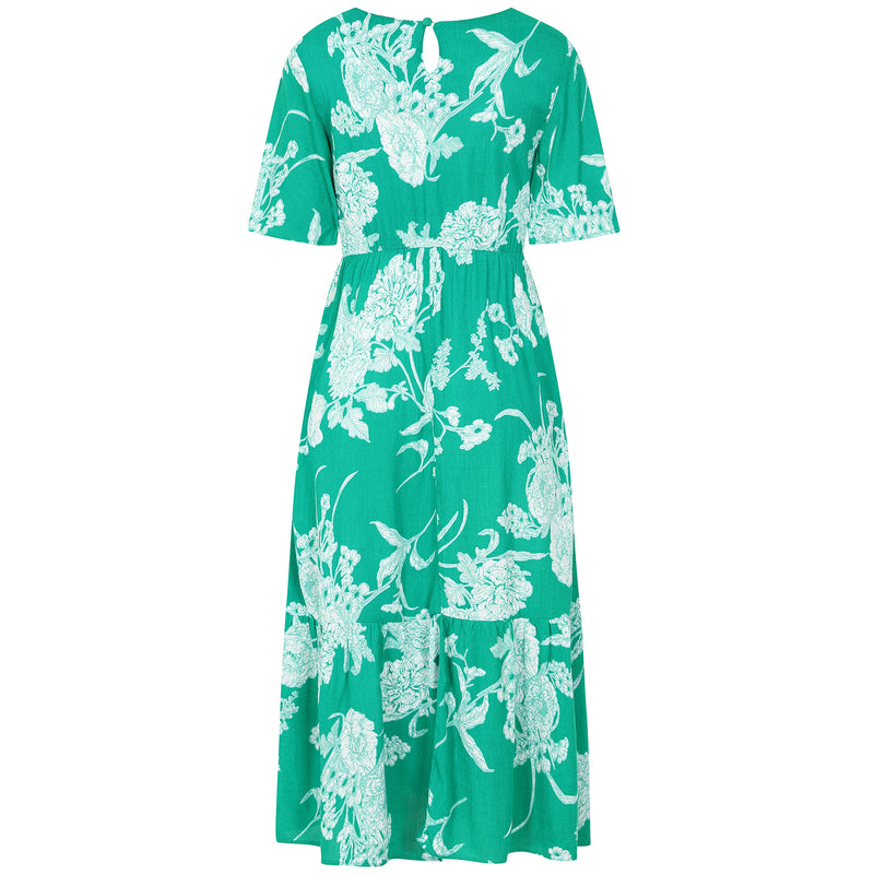Short Sleeve Floral Print Midi Dress Emerald