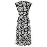 Sleeveless Floral Print Tiered Dress Black/White