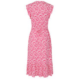 Sleeveless Placket Tiered Dress Pink/White