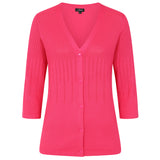 3/4 Sleeve V-Neck Cardigan Hot Pink