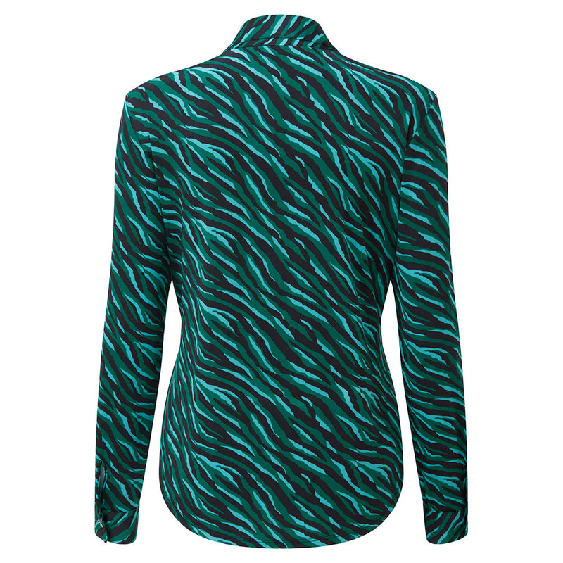 Animal Print Zip Front Blouse Turquoise