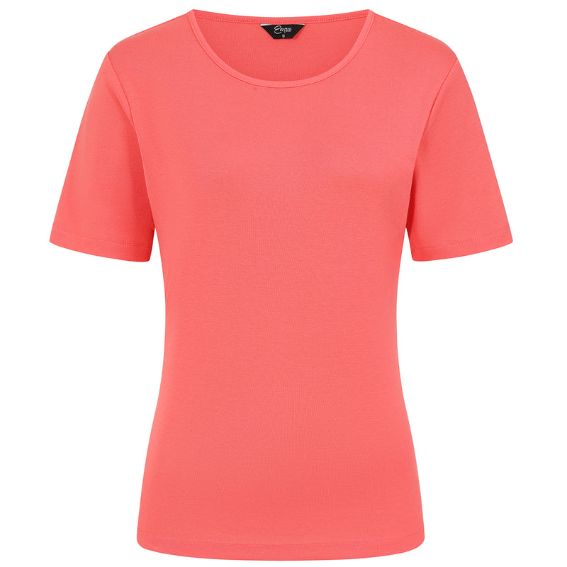 Short Sleeve Ribbed Crew Neck T Shirt Coral