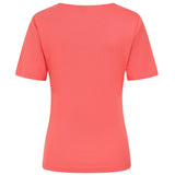Short Sleeve Ribbed Crew Neck T Shirt Coral