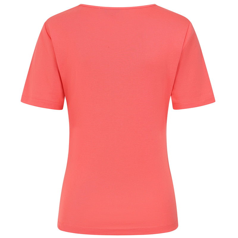 Short Sleeve Ribbed Crew Neck T Shirt Coral