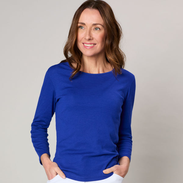 3/4 Sleeve Ribbed Crew Neck Top Royal Blue