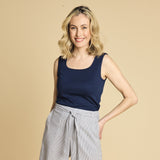 Square Neck Ribbed Vest Navy