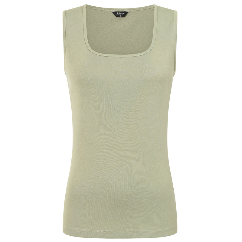 Square Neck Ribbed Vest Khaki