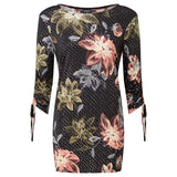 Floral Foil Pattern Tie Sleeve Tunic Top Multi