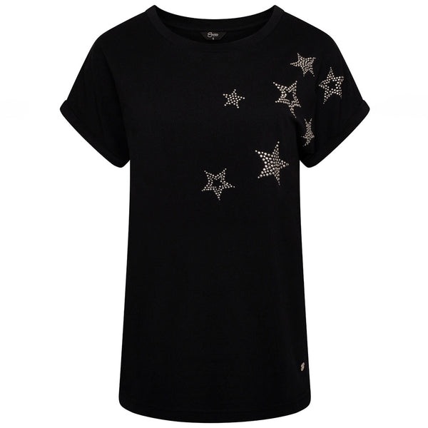 Scattered Stud Star Crew Neck T-Shirt Black