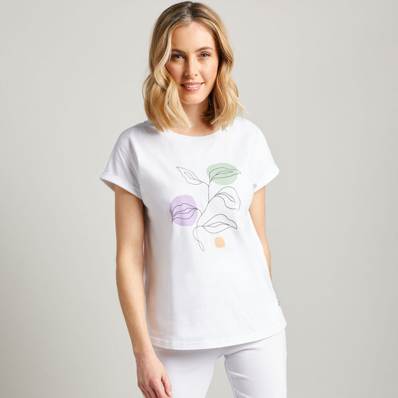 Abstract Leaf Crew Neck T-Shirt White