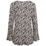 Gathered Fluted Sleeve Floral Top Black/Cream