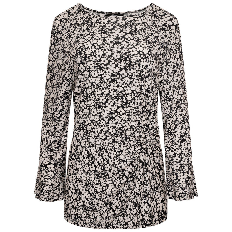 Gathered Fluted Sleeve Floral Top Black/Cream