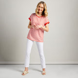 Stripe Crew Neck T Shirt White/Red