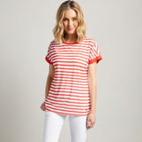 Stripe Crew Neck T Shirt White/Red