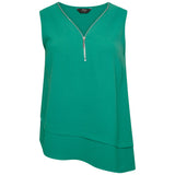 Asymmetric Sleeveless Zip V-Neck Top Emerald
