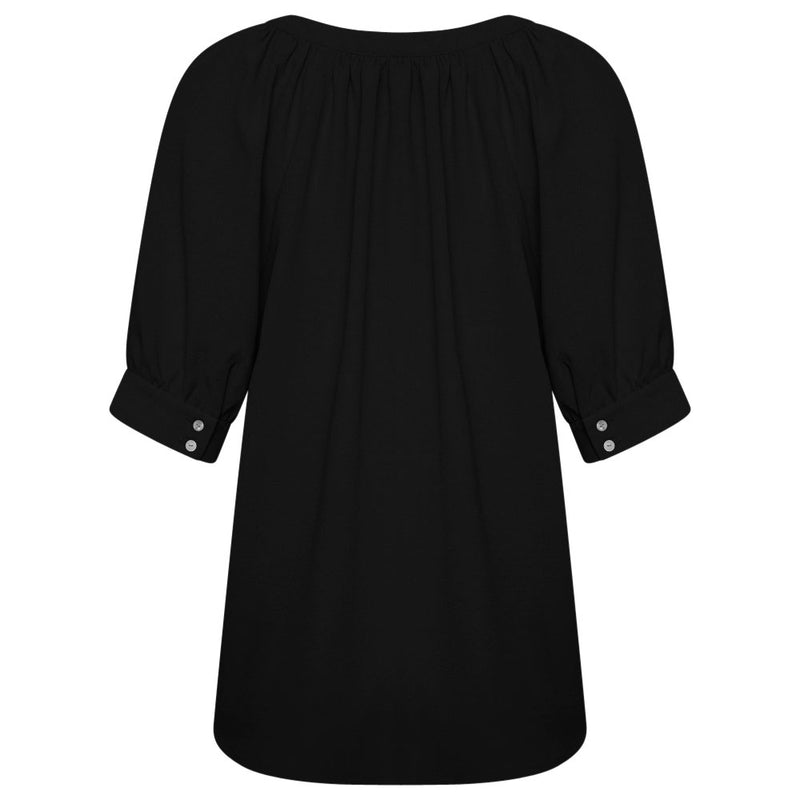 Short Cuff Sleeve V-Neck Relaxed Blouse Black