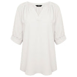 Short Cuff Sleeve V-Neck Relaxed Blouse White