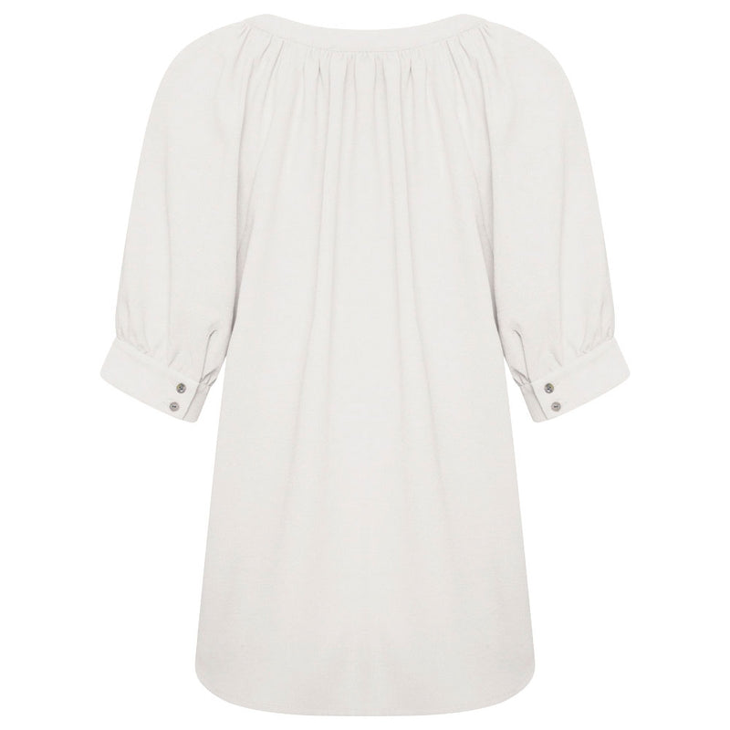 Short Cuff Sleeve V-Neck Relaxed Blouse White