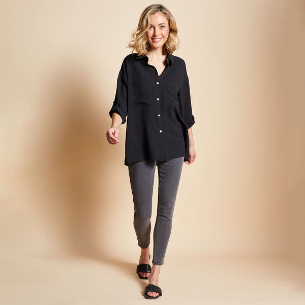 Roll Sleeve Relaxed Shirt Black