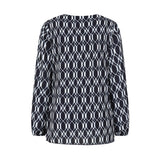 Long Sleeve Print Pleated Swing Top Navy