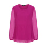Long Sleeve Pleated Plain Swing Top Magenta