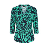 3/4 Sleeve Animal Print Blouse Top Green
