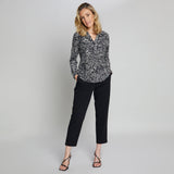 Long Sleeve Marl Print Blouse Black