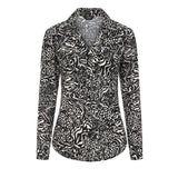 Long Sleeve Marl Print Blouse Black