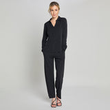 Long Sleeve Stud Classic Collar  Blouse Black
