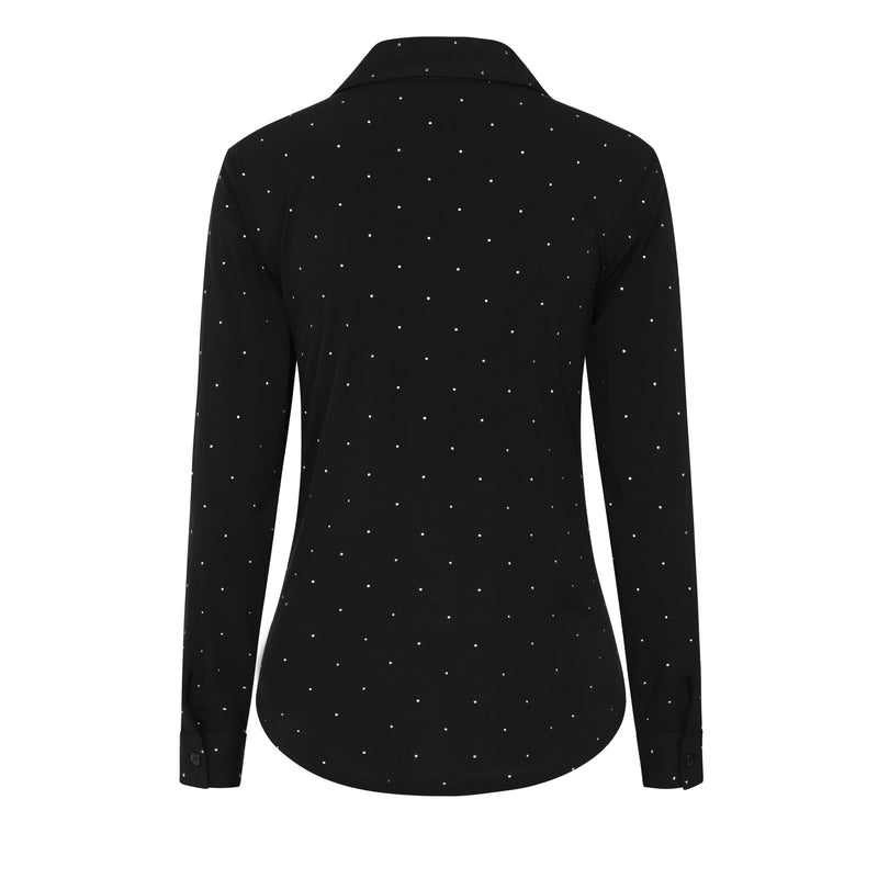 Long Sleeve Stud Classic Collar  Blouse Black
