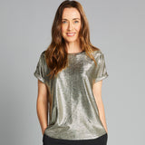Roll Sleeve Sparkle Top Gold