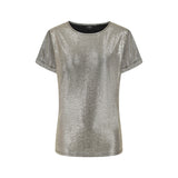 Roll Sleeve Sparkle Top Gold