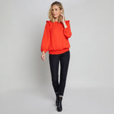 Long Sleeve Shirred Hem Blouse Red