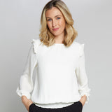 Long Sleeve Shirred Hem Blouse Ivory
