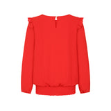 Long Sleeve Shirred Hem Blouse Red