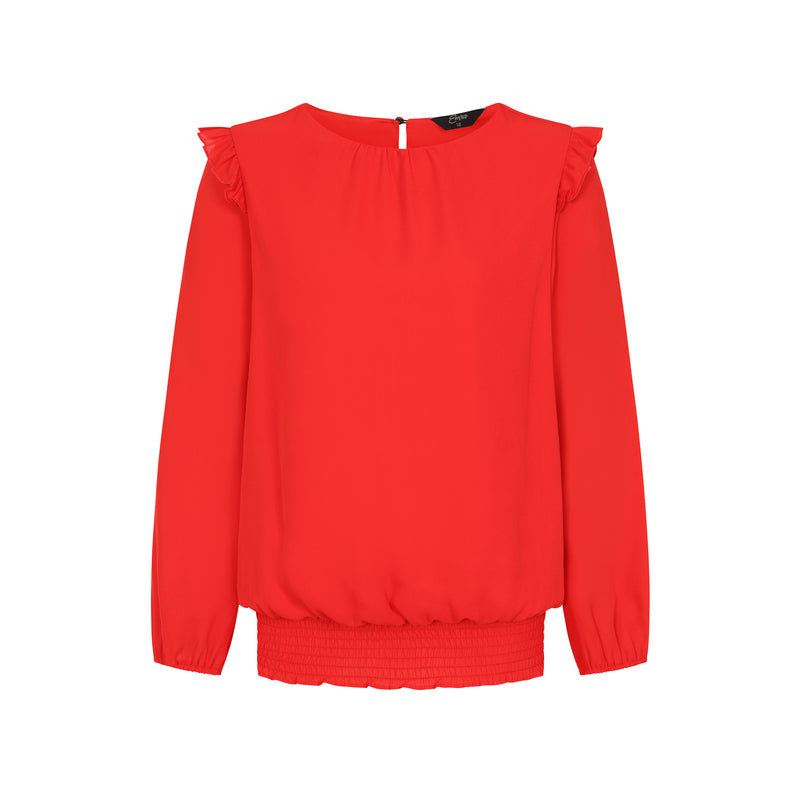 Long Sleeve Shirred Hem Blouse Red