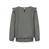 Long Sleeve Shirred Hem Blouse Fern