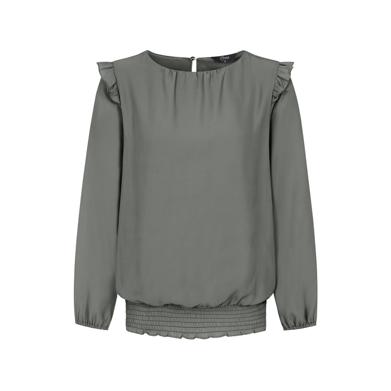 Long Sleeve Shirred Hem Blouse Fern