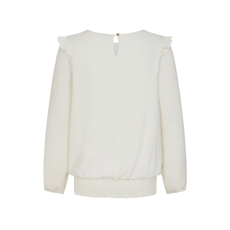Long Sleeve Shirred Hem Blouse Ivory