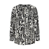 Long Sleeve Print Pintuck Button Blouse Black / White
