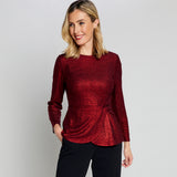 Long Sleeve Shimmer Knot Waist Top Red