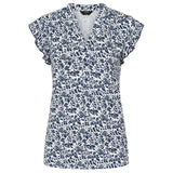 Sleeveless Floral Print Frill Top Navy/White
