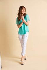 Angel Sleeve V Neck Button Blouse Mint